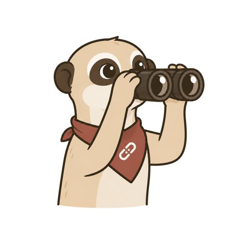 Marno mascot looking through binoculars, searching LinkedIn